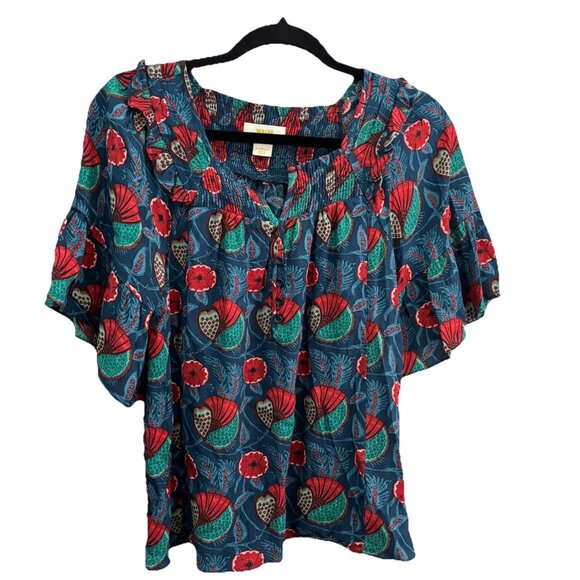 Maeve Anthropologie Letitia Smocked Henley Floral Blouse Size XS - Picture 1 of 12
